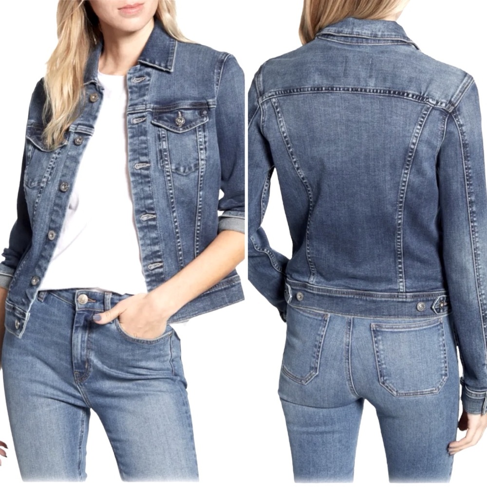 NORDSTROM Brass Plum Distressed Faded Wash Jean Denim Jacket Size Small / Medium